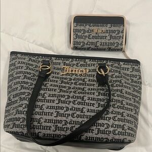 Juicy Couture Black and White Tote with Matching Wallet